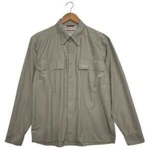 Simms Fishing Shirt Mens Large Beige Button Up Long Sleeve Outdoor Angler Hiking